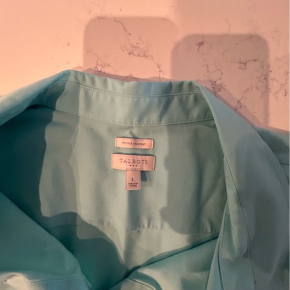 Talbots Wrinkle Resistant Collard Button-Down Sleeveless Turquoise Top Size L - Picture 3 of 3